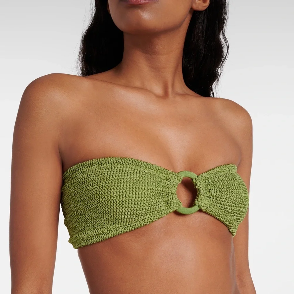New Hunza G Green Gloria Bikini Set Swimwear One Size Metallic Moss Crinkle